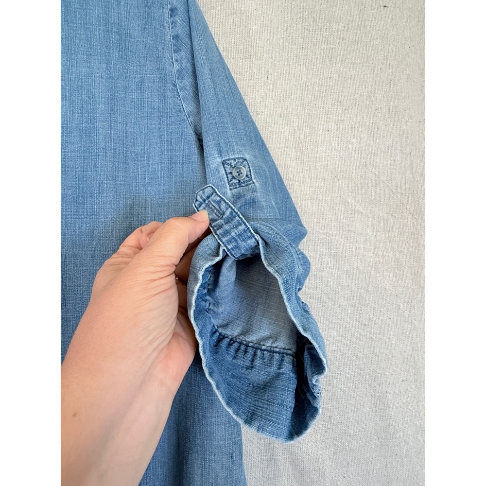 Chicos Denim Maxi Shirt Dress Light Wash Button Side Slit Womens Size 2 L 12 - Picture 10 of 13